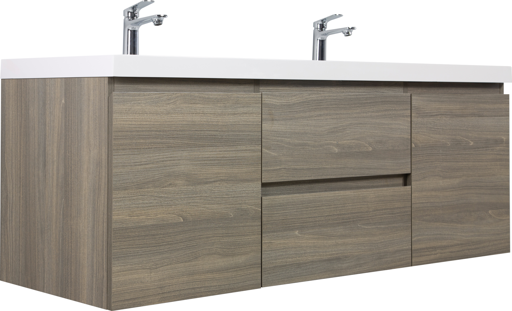 60" Floating Bathroom Vanity With Sink, Modern Wall Mounted Bathroom Storage Vanity Cabinet With Double Resin Top Basins And Soft Close Drawers, Ash Grey 24V11 60Dag 2 Grey 2 Bathroom Wall Mounted Plywood