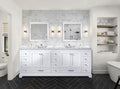 White Double Bath Vanity 84 In. W X 22 In. D, Carrara Marble Top, And Faucet Set White Plywood Wood