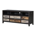 Retro Distressed Wooden Tv Stand For Tvs Up To 65 Inches, Entertainment Center Media Console With 6 Drawers And 3 Shelves For Living Room, Black Black 60 69 Inches Solid Wood Mdf