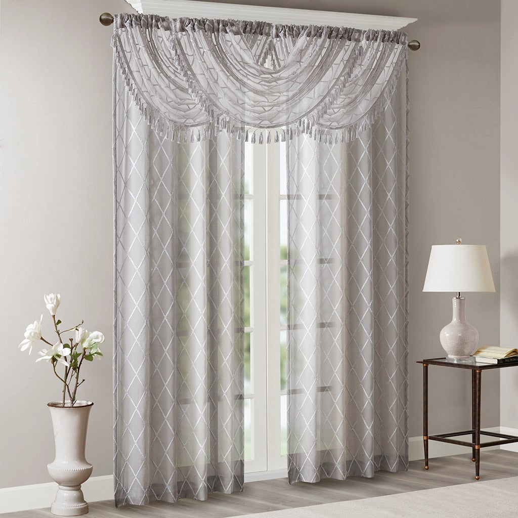 Diamond Sheer Embroidered Waterfall Valance Grey 38X46" Grey Polyester