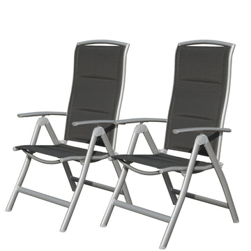 Patio Folding Chairs Set Of 2, Aluminium Frame Outdoor Reclining Patio Chairs For Garden Camping Poolside Beach Deck, Adjustable High Back Lawn Chairs With Soft Cotton Padded Seat, Dark Gray Dark Gray Aluminium