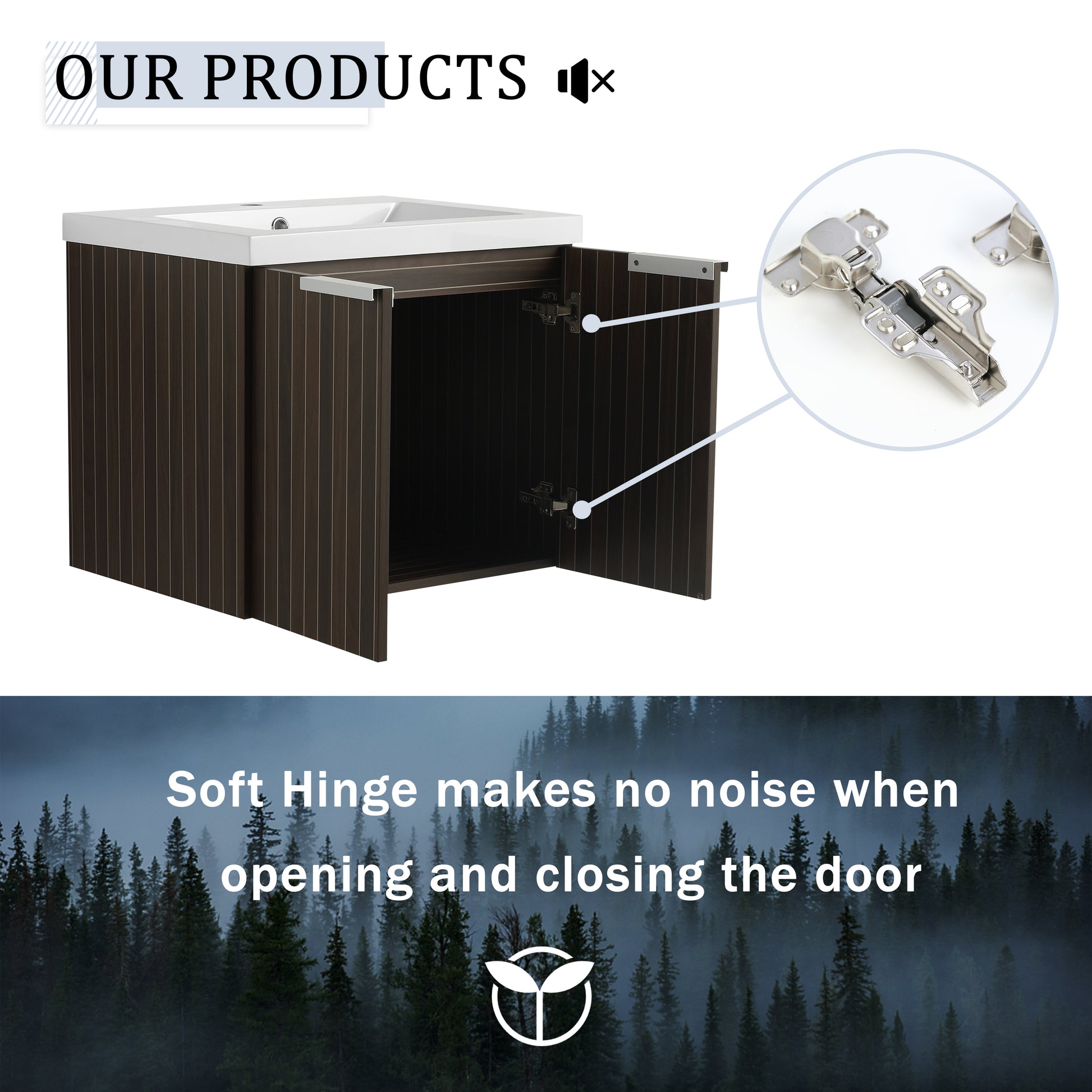 24 Inch Bathroom Cabinet With Resin Sink,Soft Close Doors,Float Mounting Design, For Small Bathroom Silver Brown Stripe Bathroom Modern Plywood Plywood
