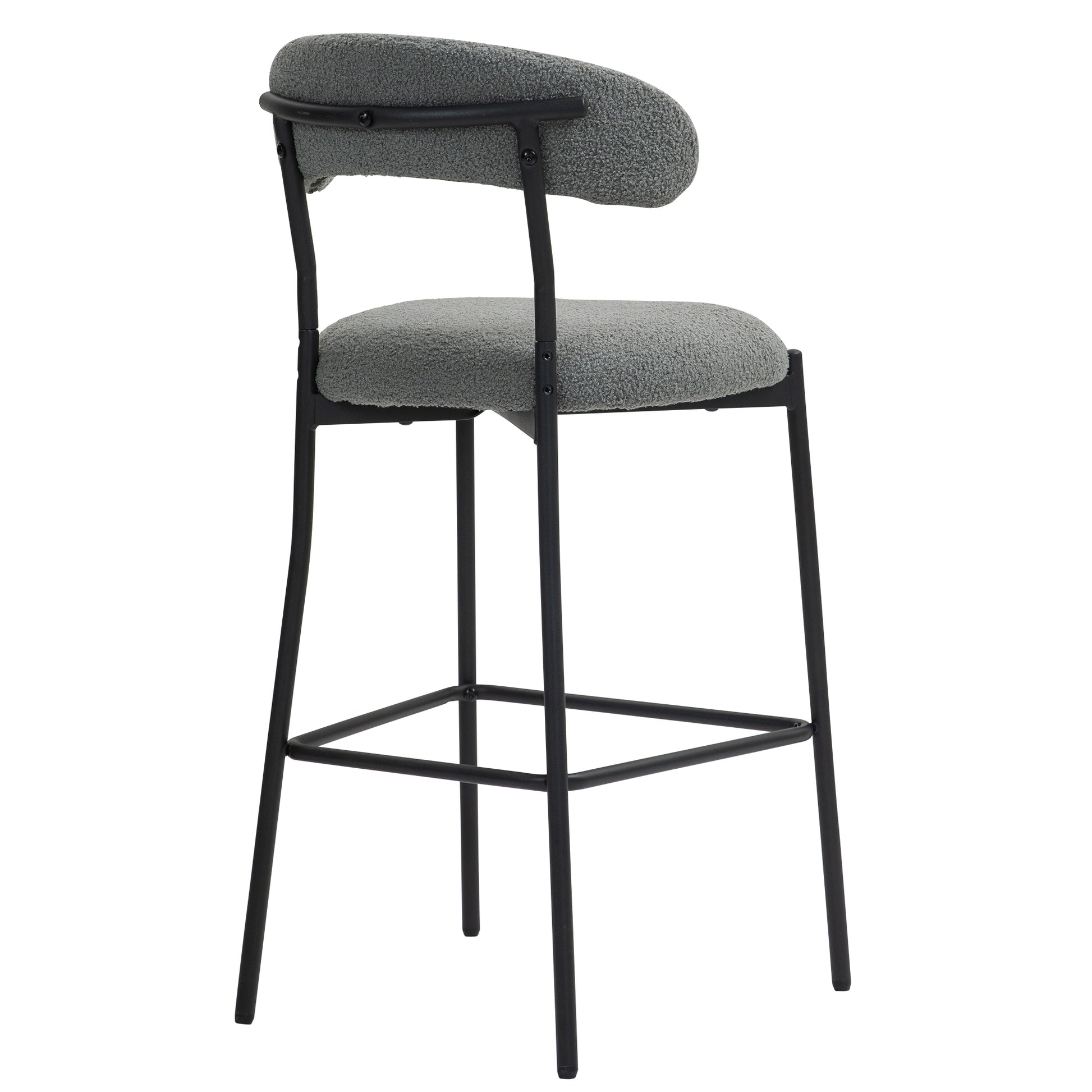 26'' Counter Height Bar Stools Teddy Fabric Cover Kitchen Island Counter Bar Stool With Black Powder Coating Base And Footrest Grey Cushion Metal Grey Kitchen Foam Modern Bar Stools Open Back 1 Foam Teddy