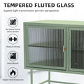 Retro Style Entertainment Center Tv Console Tv Stand With Enclosed Storage Display Cupboard Stylish Fluted Glass Tv Table With Wide Countertop Glass Doors Detachable Shelves Old Sku:W68751722 Mint Green Steel