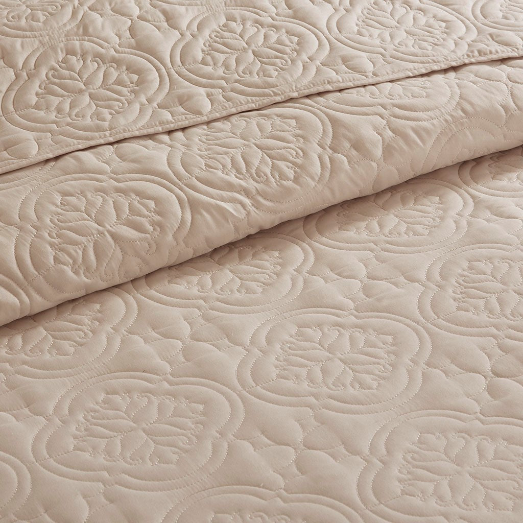 3 Piece Reversible Bedspread Set Khaki Full Queen Queen Khaki Microfiber