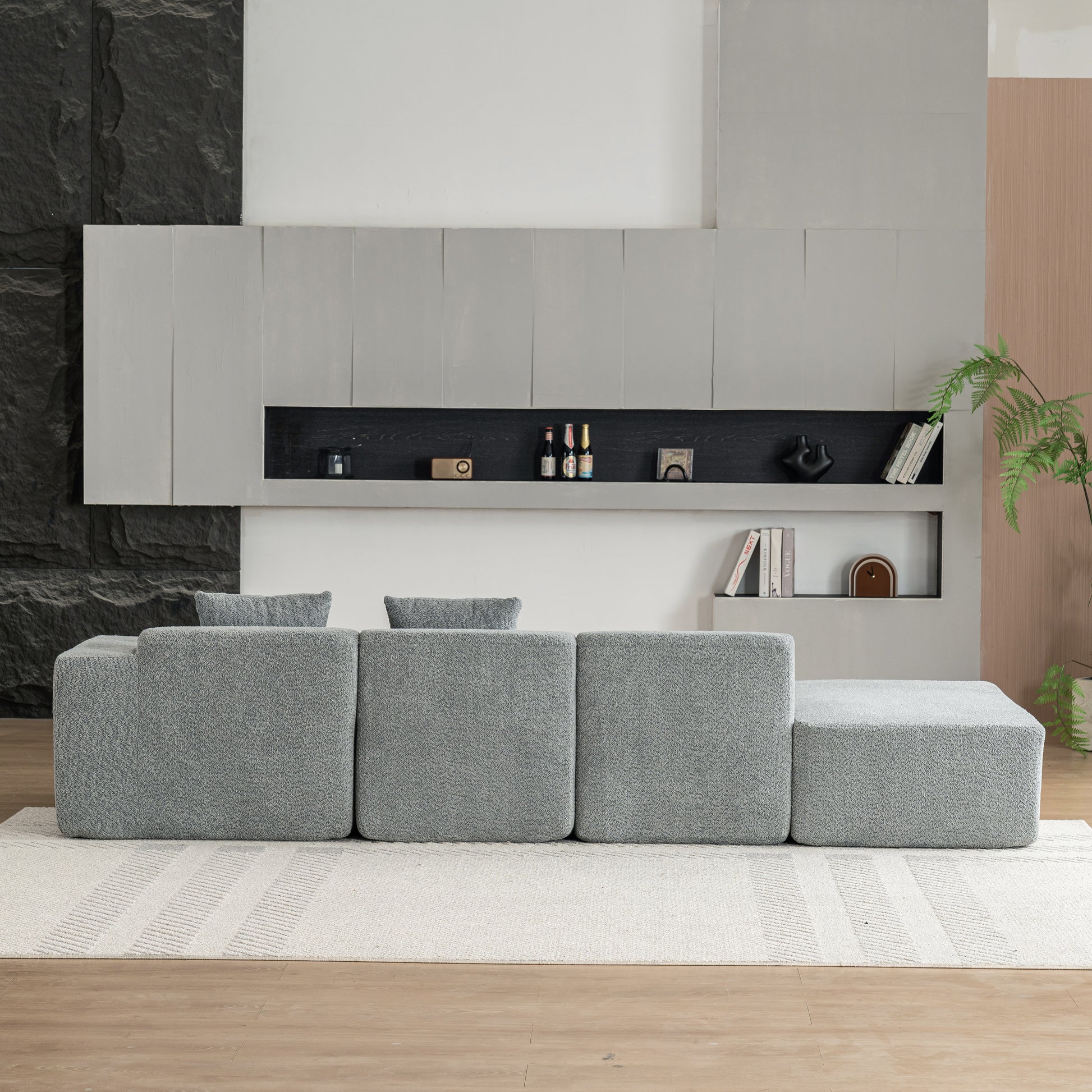 116.5" Sectional Sofa Full Compressed Sofa Couch Free Combined Sofa For Living Room, Grey Grey Foam Polyester 4 Seat