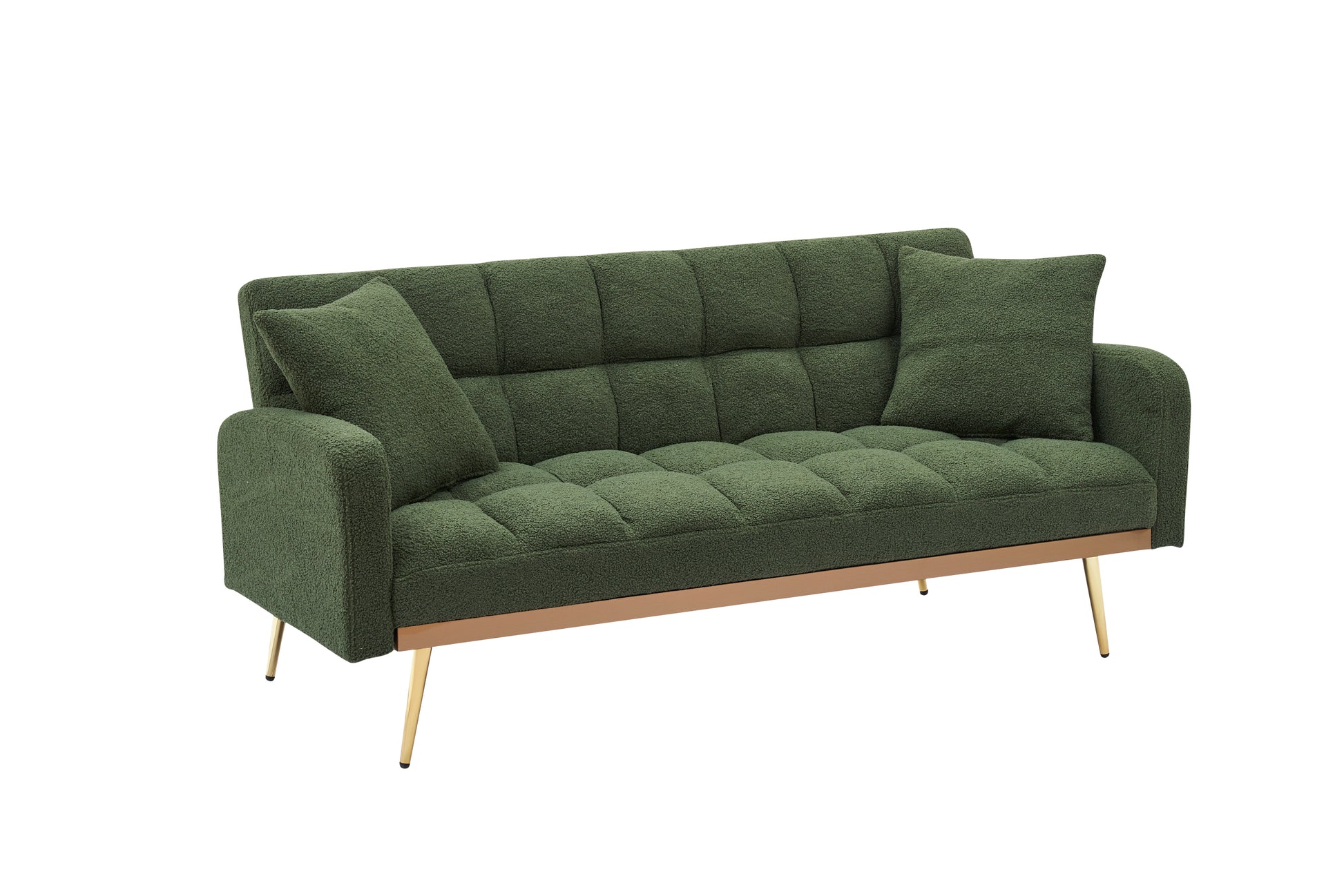 69 "Green Sofa Bed, Adjustable Sofa Teddy 2 Throw Pillows Green Fabric 2 Seat