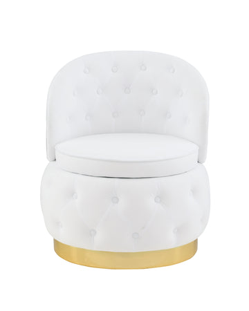 360 Degree Swivel Cuddle Barrel Accent Storage Chairs White Velvet