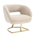 Coolmore Upholstered Tufted Living Room Chair Textured Linen Fabric Accent Chair With Metal Stand Beige Velvet