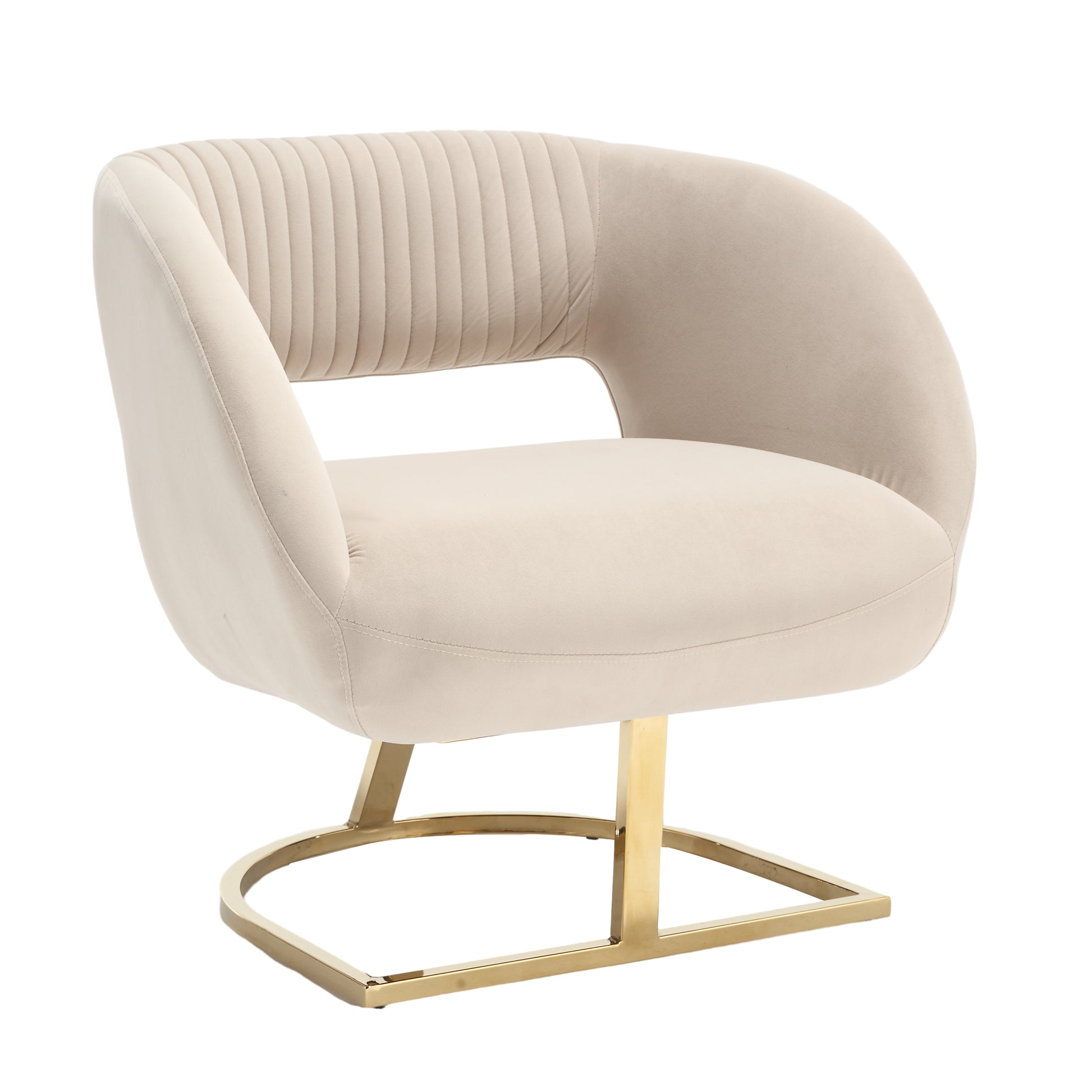 Coolmore Upholstered Tufted Living Room Chair Textured Linen Fabric Accent Chair With Metal Stand Beige Velvet
