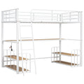 Twin Size Metal Loft Bed With Desk, Storage Shelves And Charging Station, White Box Spring Not Required Twin White Metal Mdf Metal