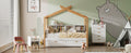 White Full Size Wooden House Bed Original Wood Colored Frame With Two Drawers And Bookshelf Storage Space For Children Or Guest Room Full White Wood