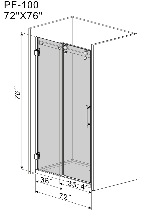 Frameless Sliding Glass Shower Doors 72" Width X 76"Height With 3 8" 10Mm Clear Tempered Glass, Brushed Nickel Finish Brushed Nickel Bathroom American Design Stainless Steel Tempered Glass