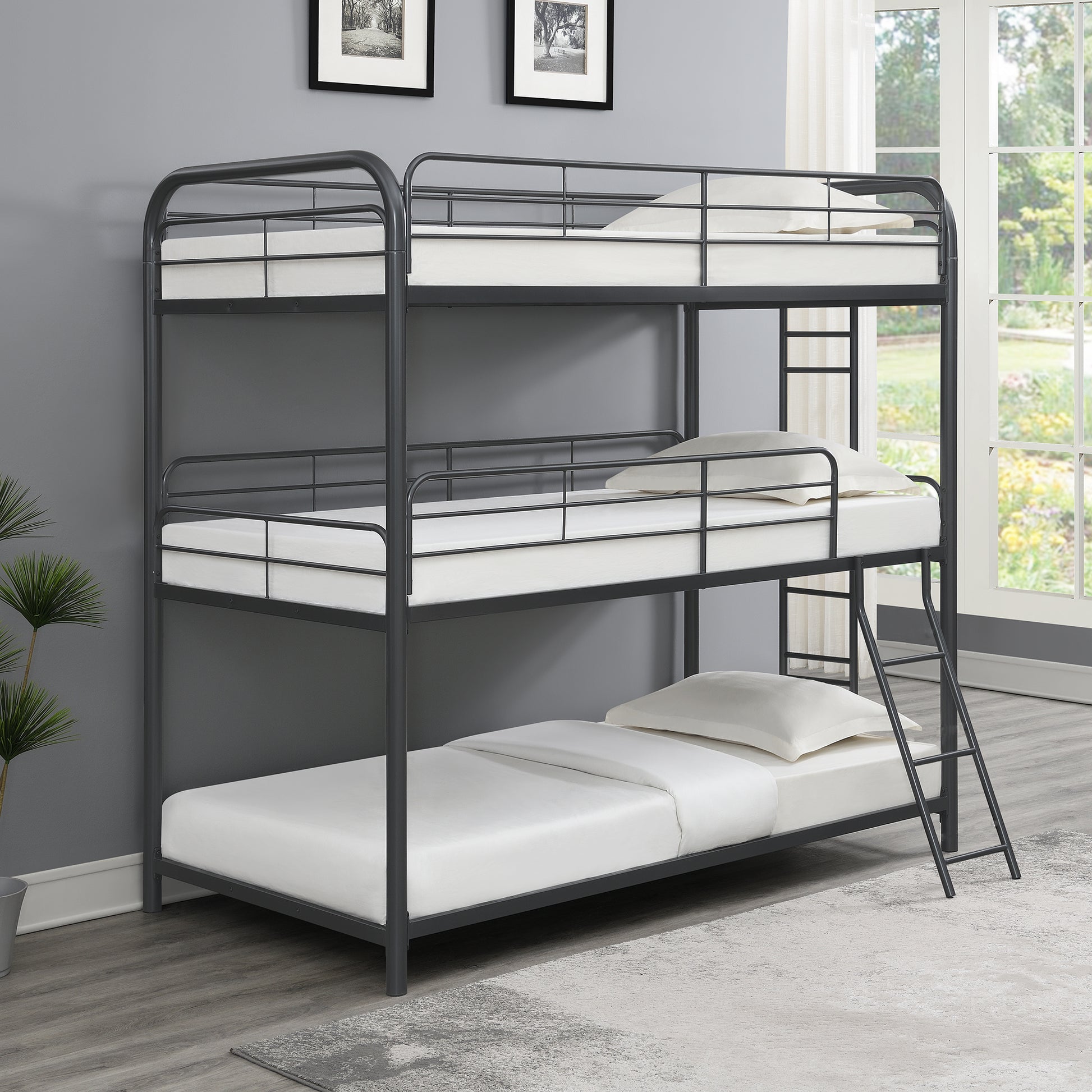 Furniture Triple Bunk Bed, Twin Twin Twin, Black Twin Black Metal