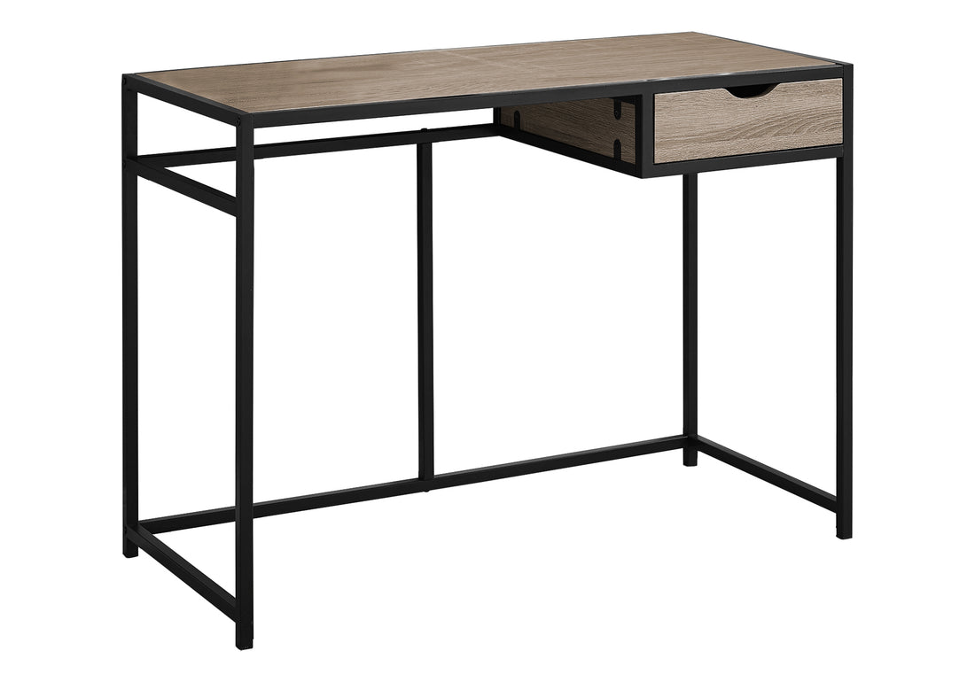 Computer Desk, Home Office, Laptop, Storage Drawer, 42"L, Work, Brown Laminate, Black Metal, Contemporary, Modern Taupe Mdf