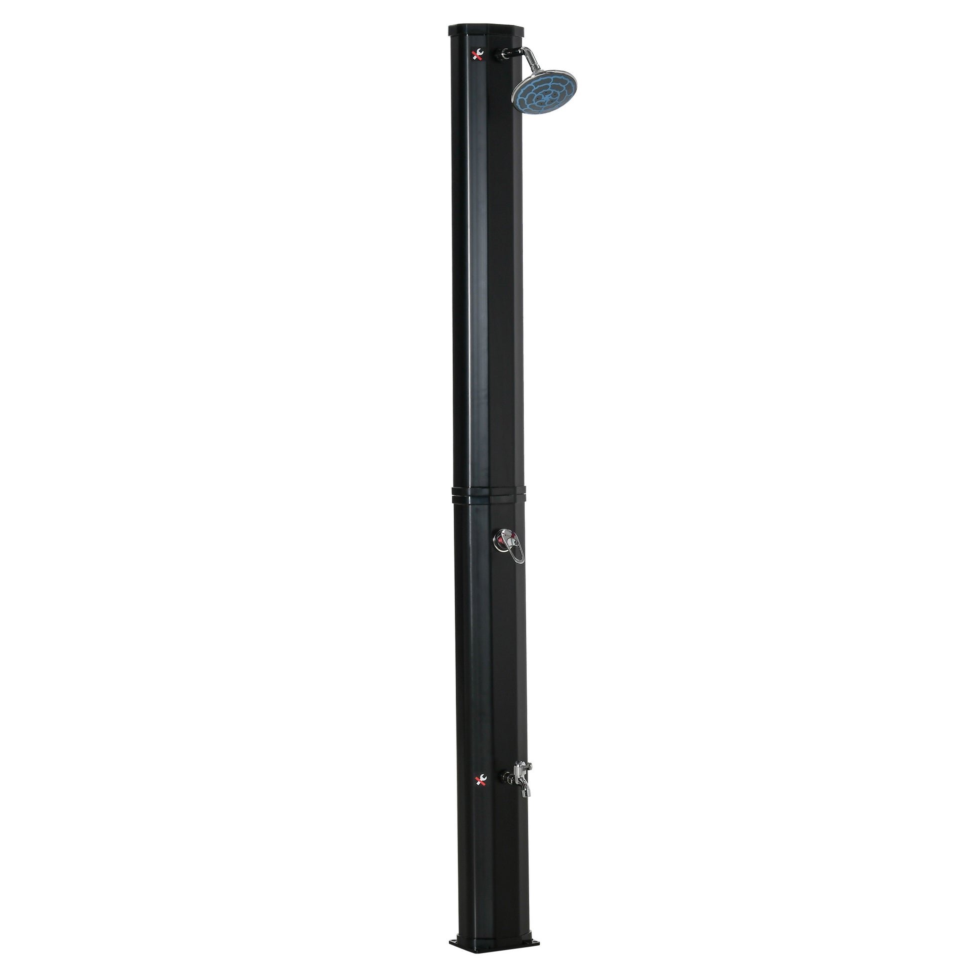 Outsunny 7Ft Outdoor Solar Heated Shower With 360 Rotating Shower Head, Foot Shower Faucet, Temperature And Pressure Adjustable, Holds 9.2 Gallons For Backyard Pool Black Plastic