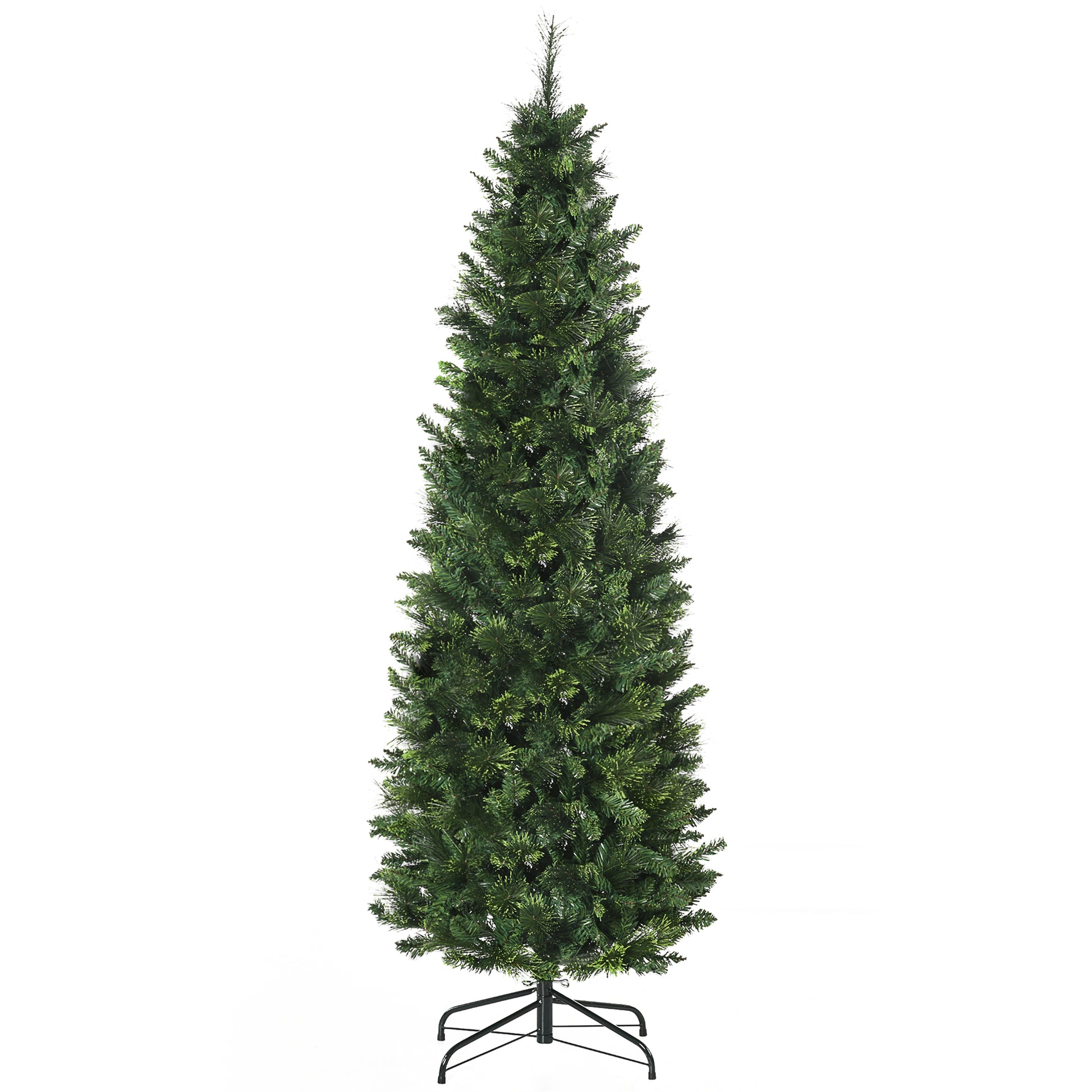 Homcom 6Ft Tall Pencil Artificial Christmas Tree Holiday D Cor With 618 Branches, Auto Open, Steel Base, Pine Needles, Green Green Plastic