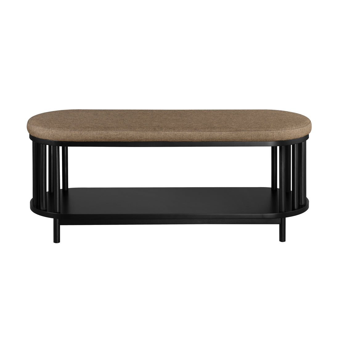 Scandi Upholstered Top Storage Bench With Lower Shelf Black Black Polyurethane Foam Mdf