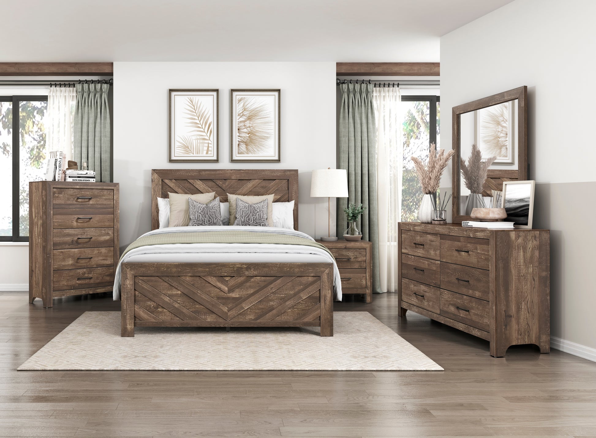 Rustic Brown Finish Contemporary Queen Size Panel Bed Wooden Bedroom Furniture 1Pc, Bed In A Box Box Spring Required Queen Rustic Brown Bedroom Bed Frame Wood