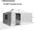 12'X20' Gazebo Cover For Hardtop Gazebos, Outdoor Universal Winter Gazebo Cover With Sidewalls And Mesh Windows, All Season Waterproof Enclosed Gazebo Cover, White White Polypropylene