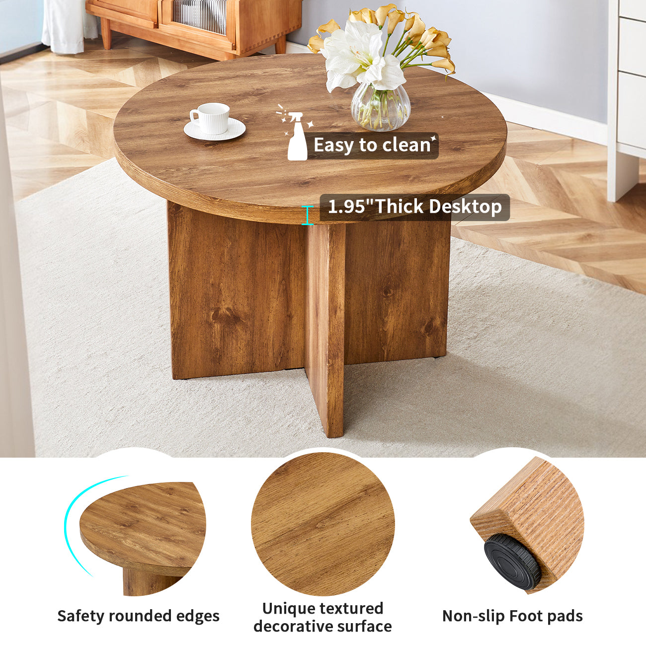 5 Piece Round Dining Table Set, Modern Round Table And 4 Upholstered Chairs For Dining Room, Kitchen Room, Living Room, Easy Assembly Metal Brown Black Dining Room 42 Inches Farmhouse,Mid Century Modern,Modern Round Round Mdf Dining Table With Chair Mdf