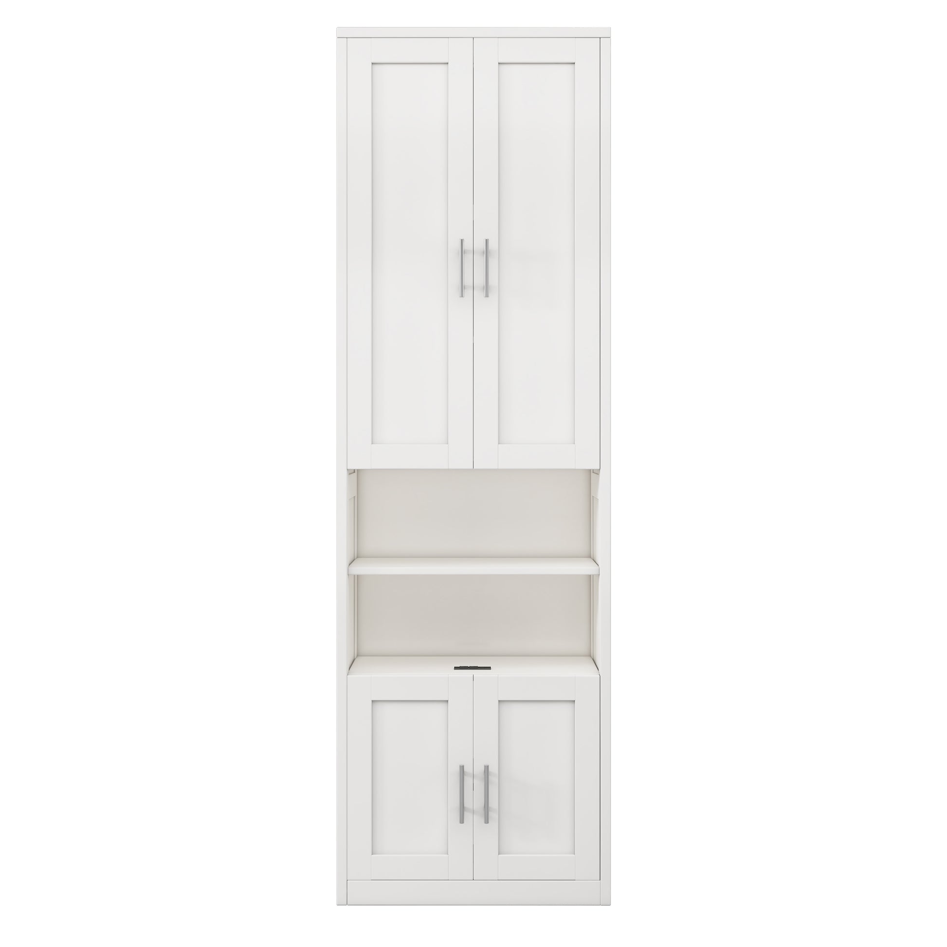 2 Doors Bookshelf With Usb Port 3 Adjustable And 3 Fixed Shelves Bookcase Side Cabinet Storage Shelves In White Old Sku:Wf311493Aac White Solid Wood Mdf