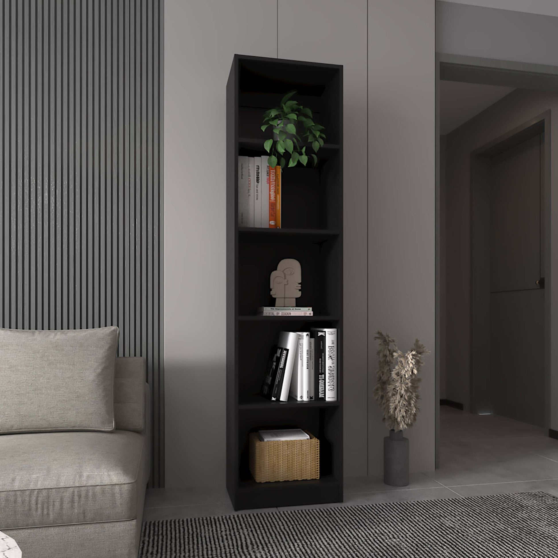 Zachary Black 5 Shelf Slim Bookcase 5 Black Standard Horizontal Primary Living Space Closed Back Wood Wood