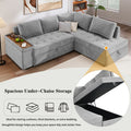 Mirod 91.5 Inch L Shaped Couch With Pull Out Bed And Storage Sectional Sleeper Sofa With Hidden Storagewide Armrest With Storage,For Living Room, Apartment, Bedroom, Office Light Grey Polyester 3