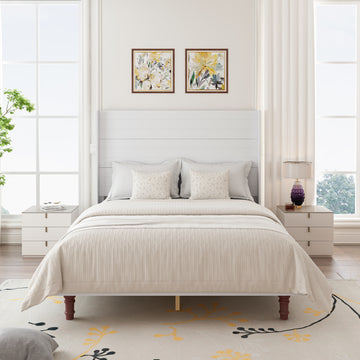 Stylish High Headboard Bed, 54 "High Headboard, High Quality, Comfortable High Back Design Ideal For Reading Or Relaxing, Queen Size, White Box Spring Not Required White Mdf