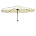 Outsunny 9Ft Patio Umbrella With Push Button Tilt And Crank, Ruffled Outdoor Market Table Umbrella With Tassles And 8 Ribs, For Garden, Deck, Pool, Cream White Cream White Polyester