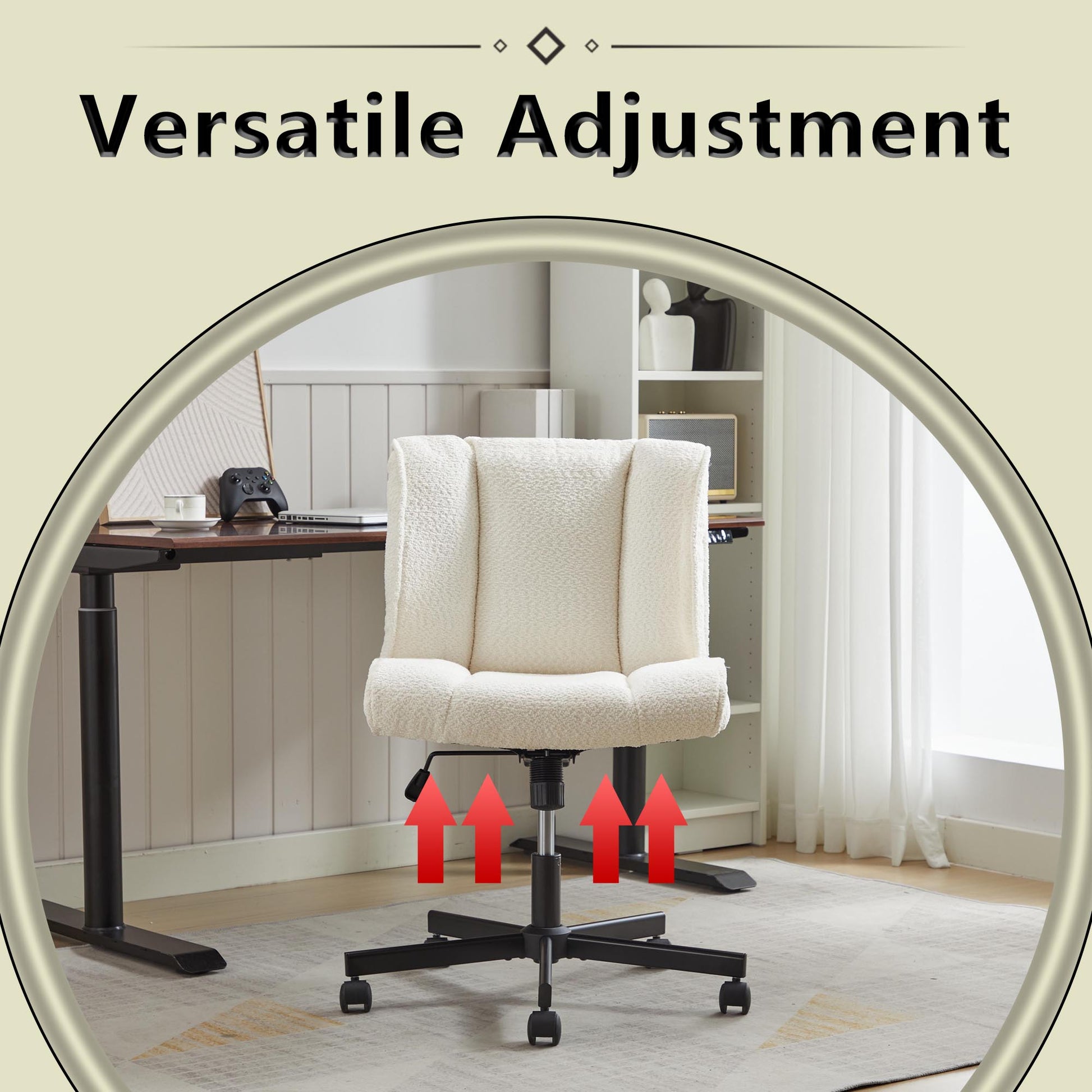 Armless Desk Chairs With Wheels Office Chair Vanity Chair With Technical Cloth Adjustable Swivel Computer Task Chairs For Home Base, Bedroom White White Polyester Blend