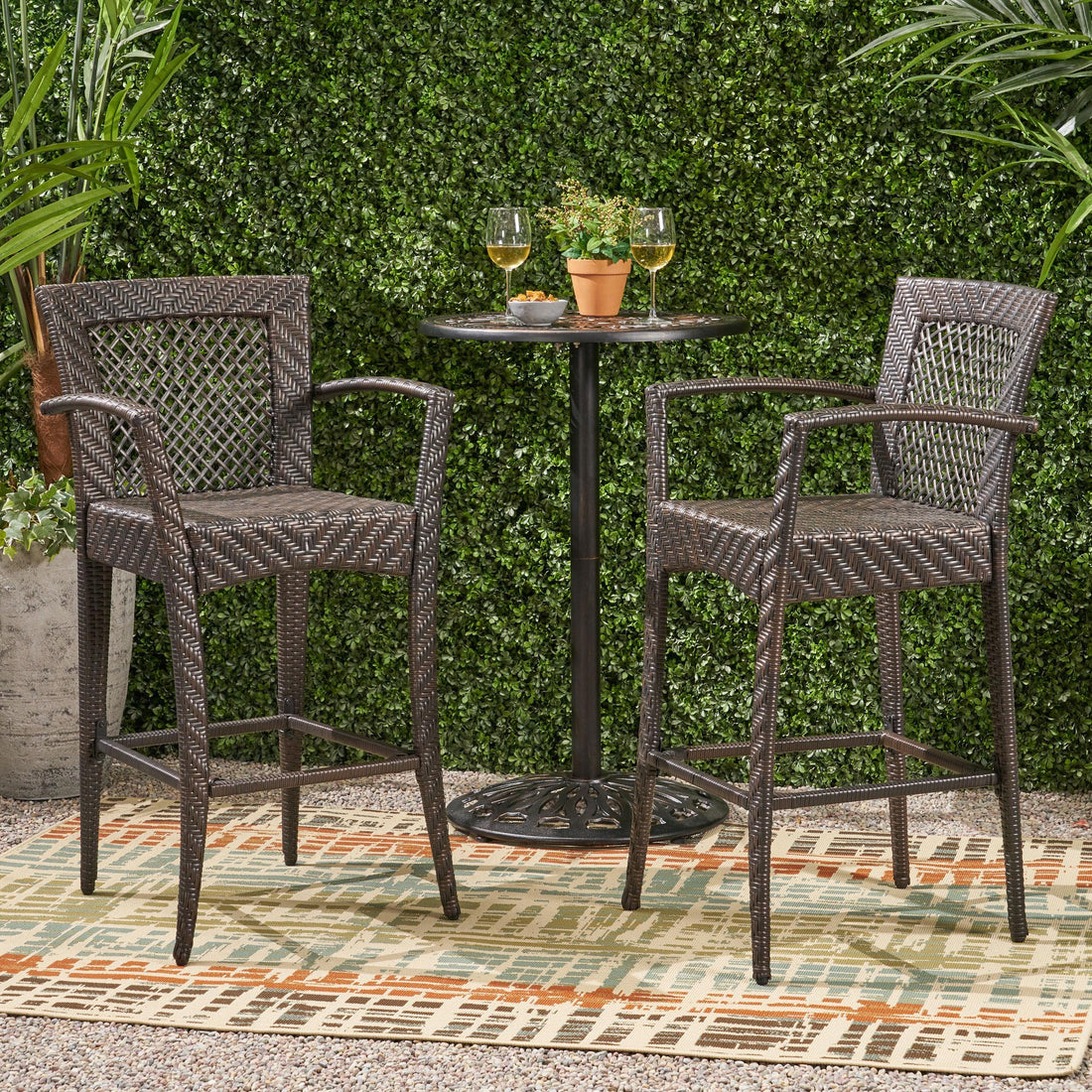 Outdoor 46" Wicker Barstool Set Of 2 , Multi Brown Finish No Brown Multi Garden & Outdoor Wicker