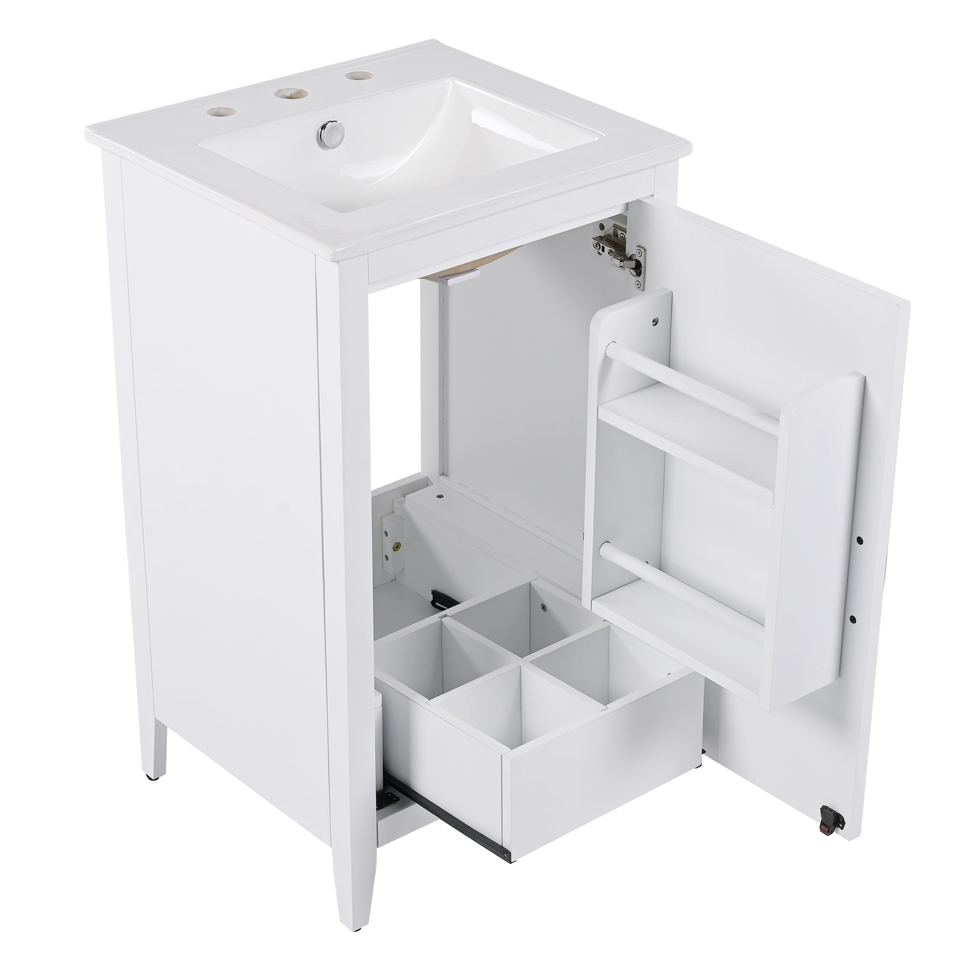 20.3" Bathroom Vanity With Sink, Functional Drawer, Door Shelf, Soft Closing Door, White White Acacia Wood,Ceramic Mdf