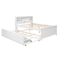 Full Size Platform Bed With Storage Headboard, Usb, Twin Size Trundle And 3 Drawers, White Box Spring Not Required Full White Wood Bedroom Bed Frame Solid Wood Mdf
