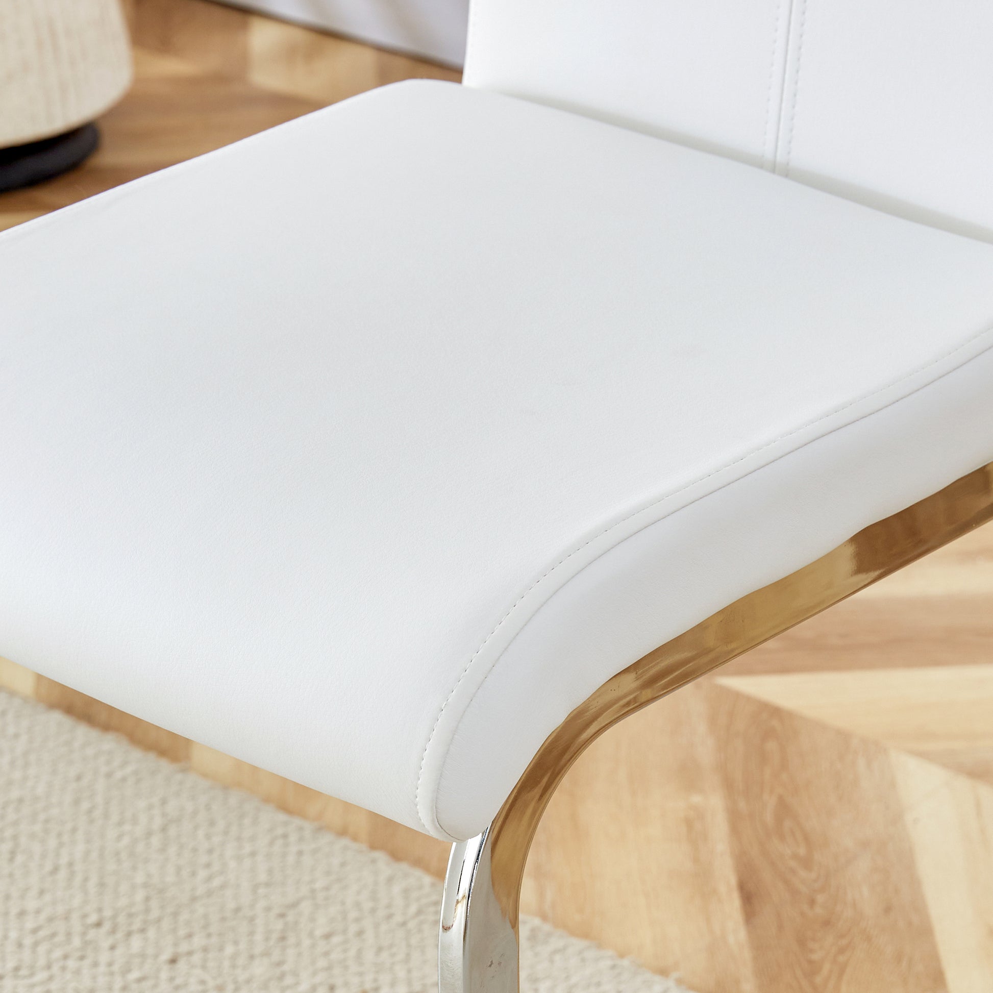 Table And Chair Set. A Rectangular Glass Dining Table With A 0.4 Inch Tempered Glass Tabletop And Mdf Board V Shaped Bracket, Paired With 2 Chairs Consisting Of Pu Seat Cushions And Silver Metal Legs. White Black Seats 2 Tempered Glass