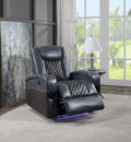 Blue And Black Power Recliner With Bluetooth Black Blue Faux Leather Manual Handle Metal Primary Living Space Tight Back Modern Handle Square Arms Faux Leather