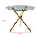 Golden Dining Table With Metal Leg And Glass,Modern Space Saving Kitchen Table For Living Room Golden Glass Metal