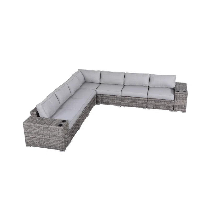 Minnesota 9 Piece Sectional Sofa Set With Cushions Fully Assembled Grey Mix Wicker