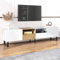 Modern Tv With 2 Cabinets& Open Storage Compartment, Color Matching Media Console Table For Tvs Up To 85'', Entertainment Center With Drop Down Door For Living Room, Bedroom, Home Theatre Wood Brown Primary Living Space 70 79 Inches 90 Inches Or Larger