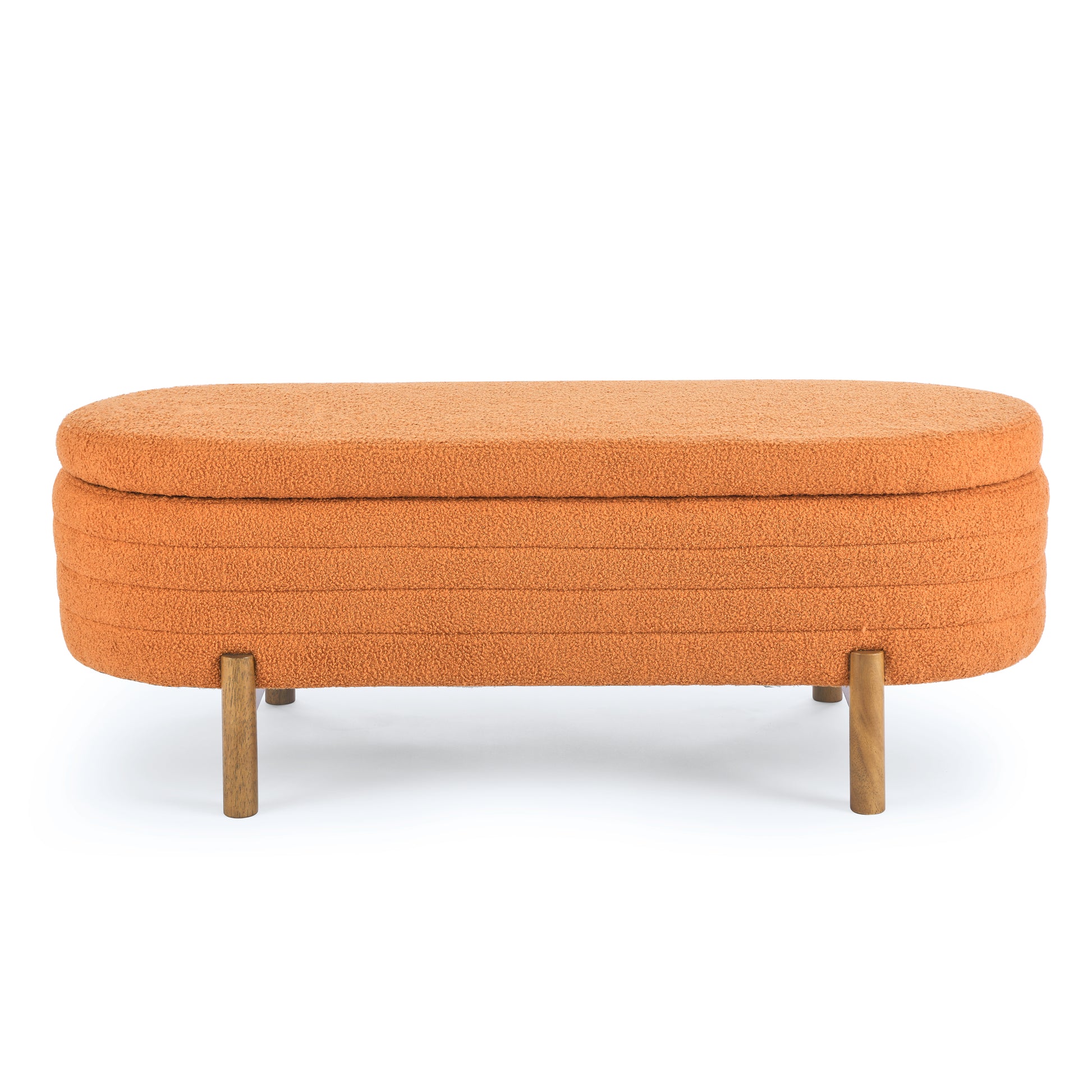 Ottoman Oval Storage Bench,Rubber Wood Leg,Orange 46."X17.7"X10.8" Orange Foam