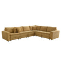 6 Seats,Oversized Sectional Sofa,L Shaped Corner Couch With Detachable Seat & Back Cushion, Corduroy Upholstery Convertible Sleeper Sofa&Couch For Living Room Yellow Fabric 6 Seat