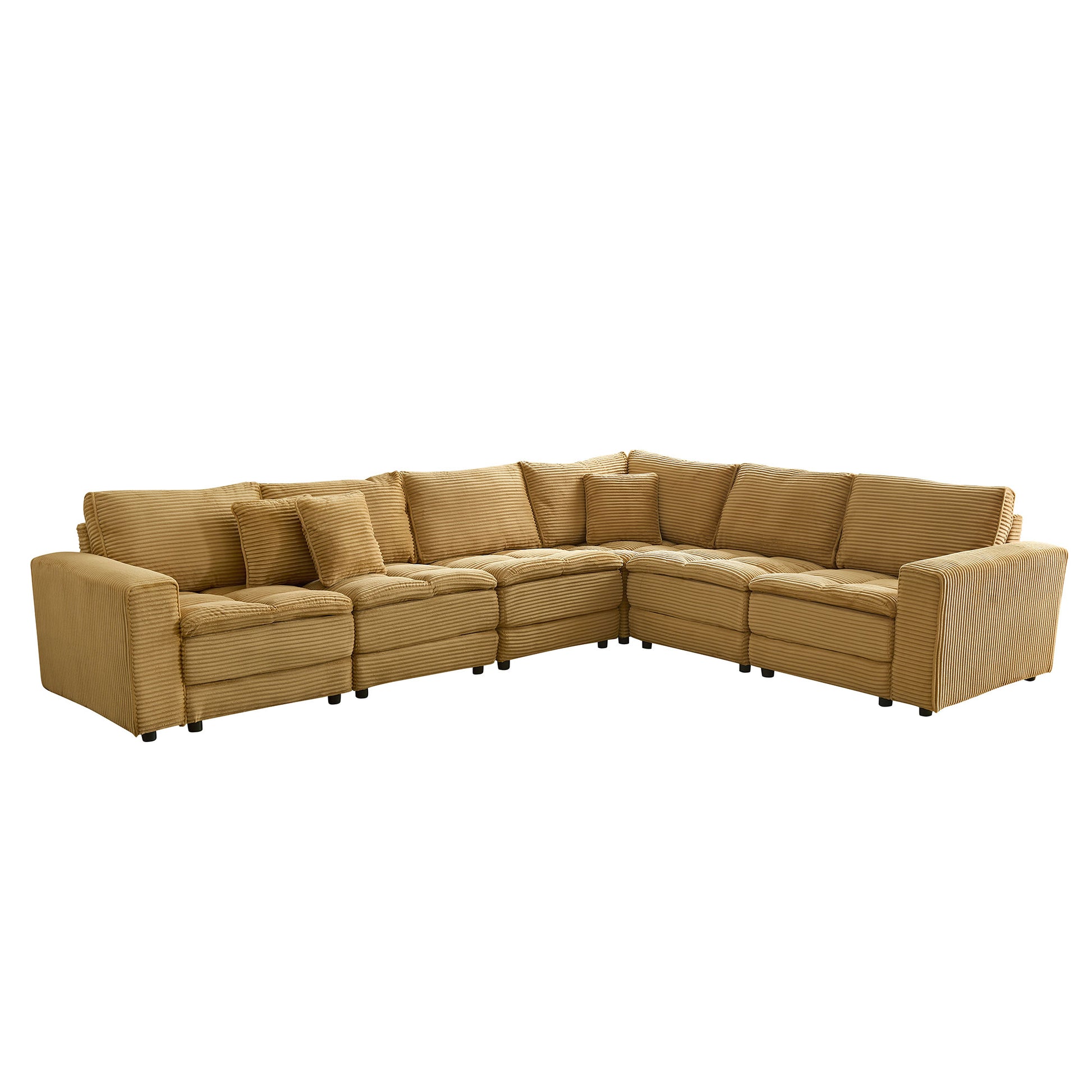 6 Seats,Oversized Sectional Sofa,L Shaped Corner Couch With Detachable Seat & Back Cushion, Corduroy Upholstery Convertible Sleeper Sofa&Couch For Living Room Yellow Fabric 6 Seat