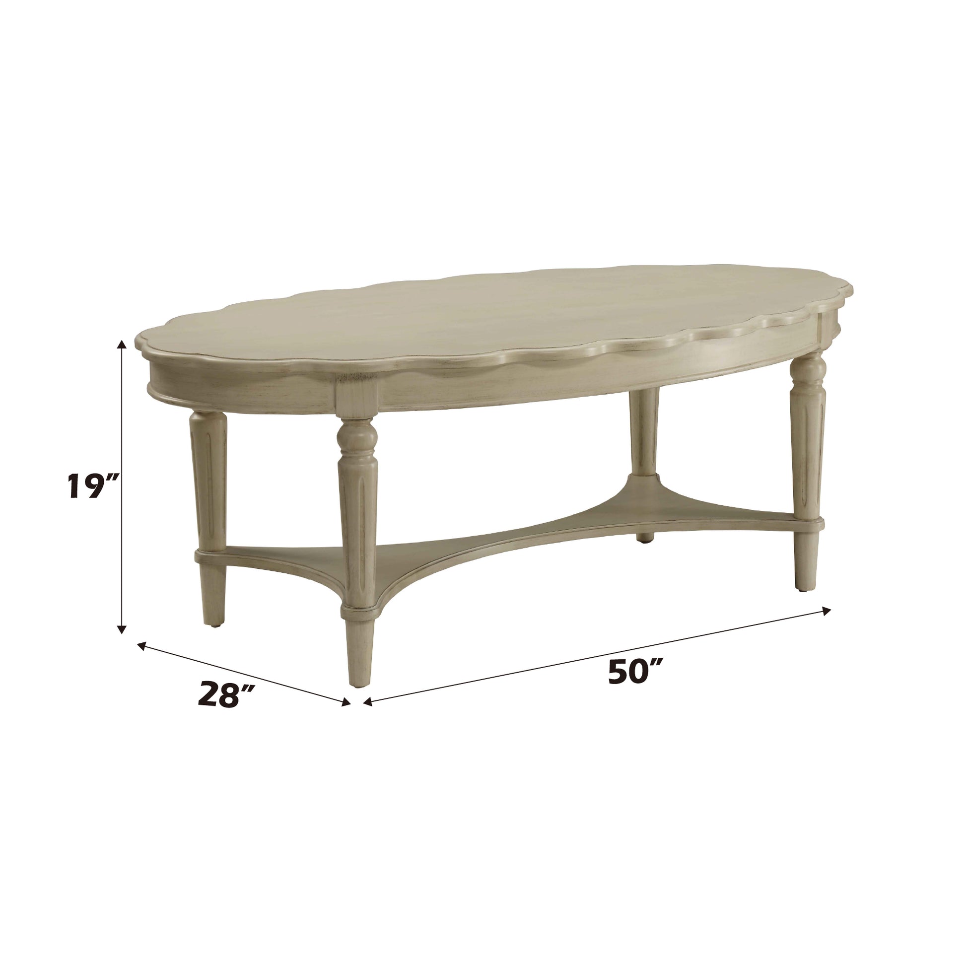 Fordon French Antique White Finish Coffee Table Ivory Synthetic Wood