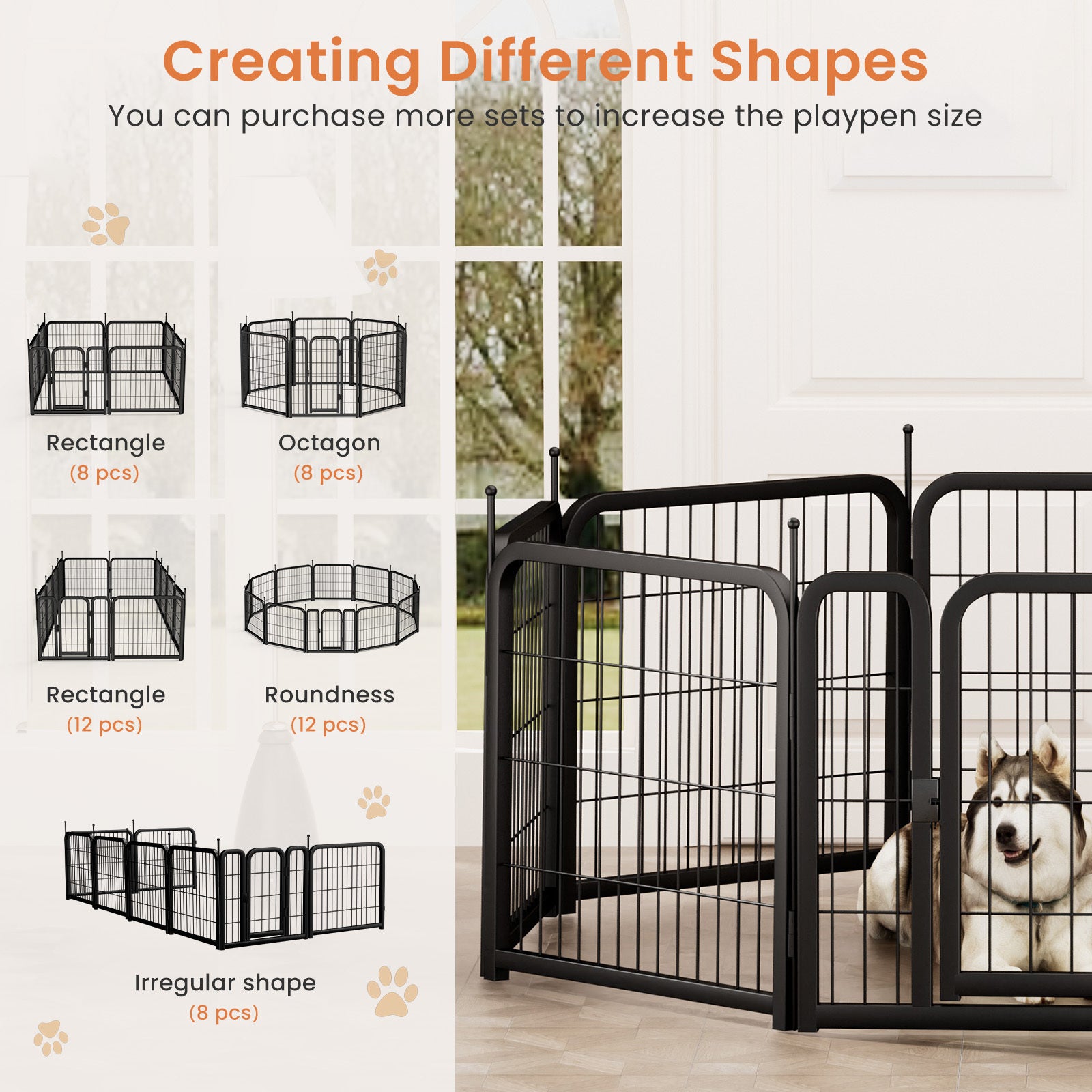 Dog Playpen Outdoor, 8 Panel Dog Fence 24" Pet Pen For Small Dogs Pet Exercise Pen For Puppy Rabbit Small Animals Portable Playpen For Rv Camping Garden Yard, Indoor. Black, 22.2'' W X 23.6'' H. Black Iron