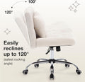 Armless Fabric Office Desk Chair With Wheels, Criss Cross Legged Wide Seat Chair, Modern Home Office Chair With Lumbar Pillow, Comfy Computer Task Chair For Small Space, Vanity Chair For Women, Girls Beige Memory Foam Cotton Textile