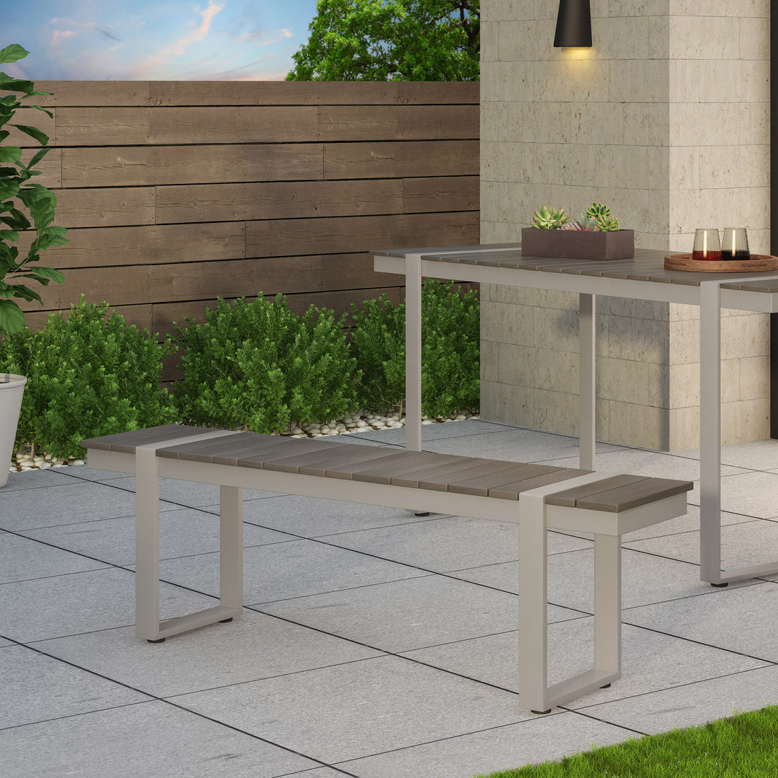 Dining Bench, Silver Gray Gray Wood