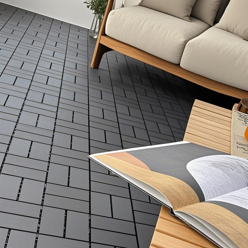 Plastic Interlocking Deck Tiles,44 Pack Patio Deck Tiles,12"X12" Square Waterproof Outdoor All Weather Use, Outdoor And Indoor Patio Decking Tiles For Poolside Balcony Backyard, Dark Grey Grey