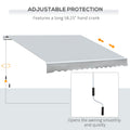 Outsunny 12' X 8' Retractable Awning Patio Awnings Sun Shade Shelter With Manual Crank Handle, 280G M Uv & Water Resistant Fabric And Aluminum Frame For Deck, Balcony, Yard, Light Grey Gray Aluminum