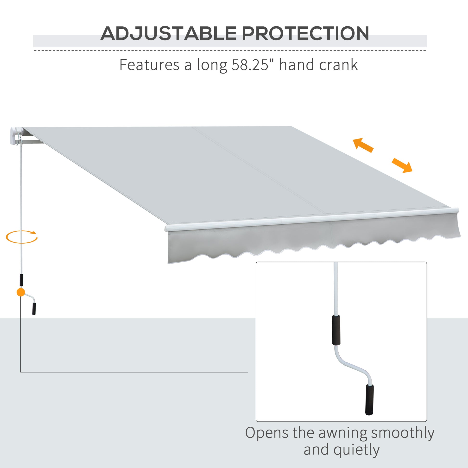 Outsunny 12' X 8' Retractable Awning Patio Awnings Sun Shade Shelter With Manual Crank Handle, 280G M Uv & Water Resistant Fabric And Aluminum Frame For Deck, Balcony, Yard, Light Grey Gray Aluminum