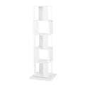 5 Tier Rotating Bookshelf, Floor Rack Simple Bookcase With Acrylic Plate Student Multi Function Creative Bookshelf For Living Room With Anti Toppling Base White Particle Board